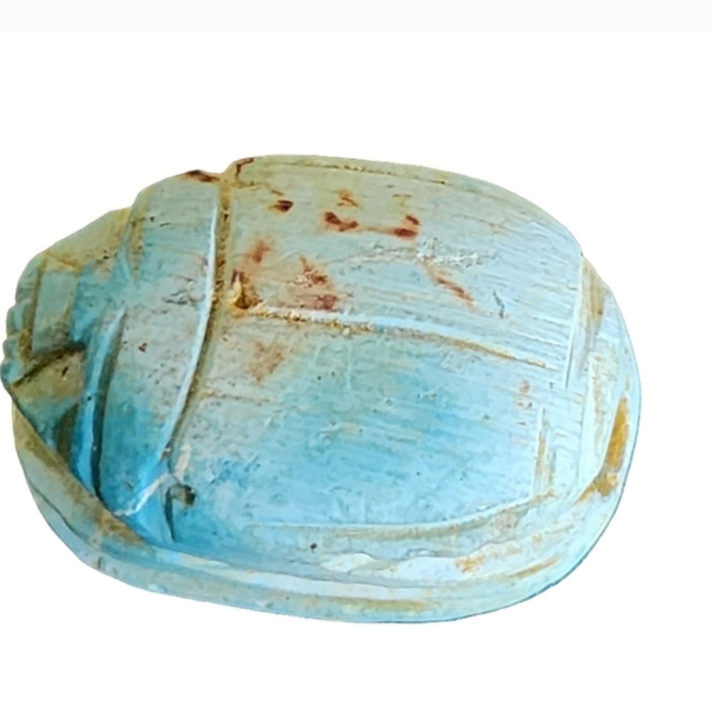 Vintage Egyptian Blue Scarab Amulet With Hieroglyphics  Women Accessory Jewelry